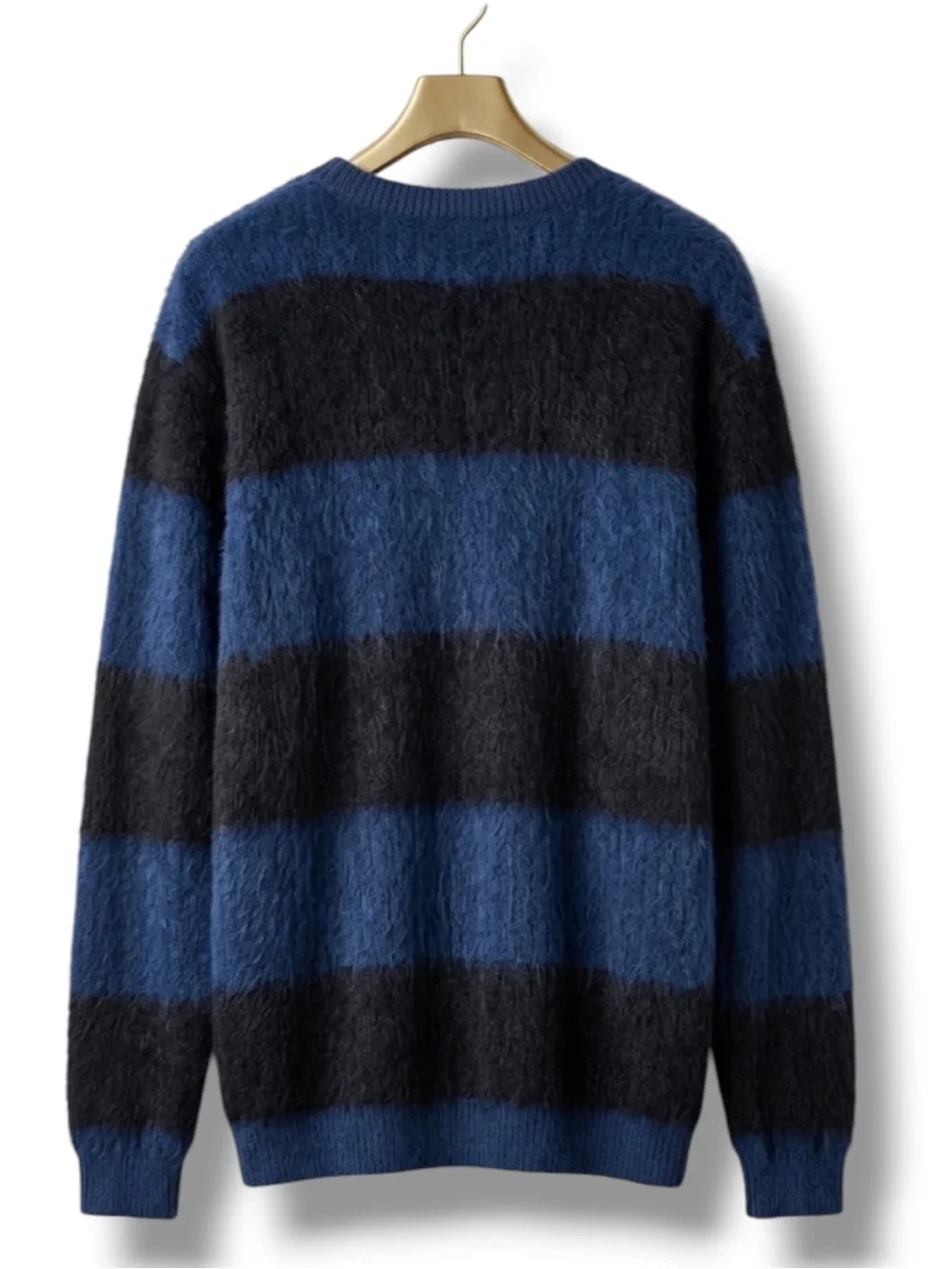 INC International Concepts NWT Fuzzy Striped Crewneck Sweater Blue Black XXL